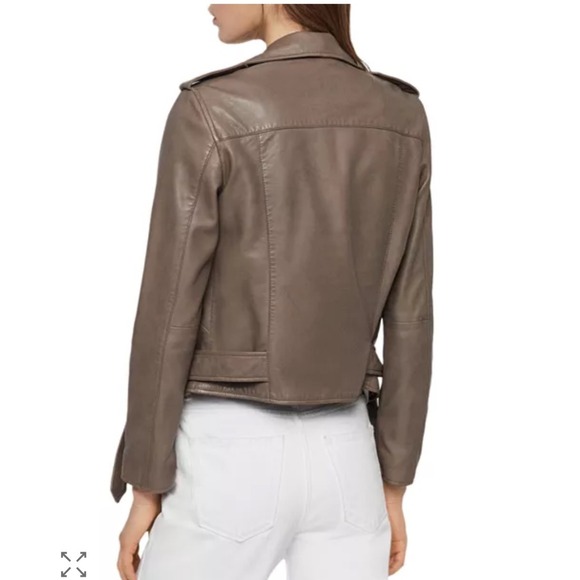 AllSaints Balfern Leather Biker Jacket Women's Size 0 Taupe Moto Fall Edgy‎ - Picture 2 of 16